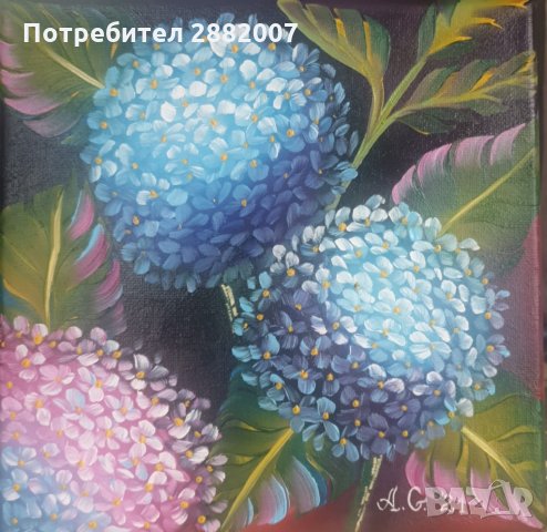Картина "Хортензия" - маслени бои , снимка 3 - Картини - 31701144
