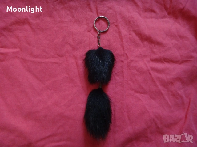 Ключодържател/Аксесоар/Висулка за чанта от естествен косъм лисица в черно, снимка 7 - Други - 53123225