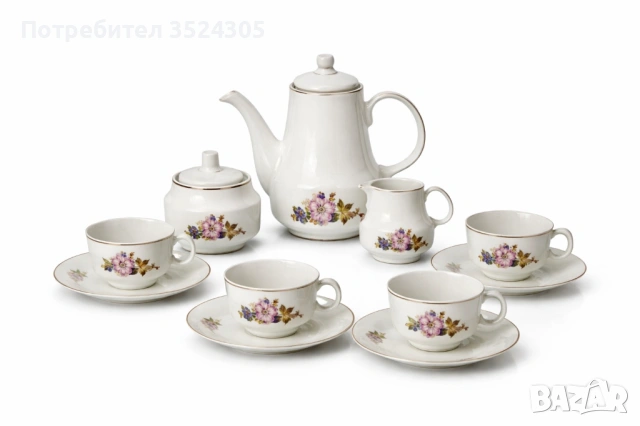 Български, винтидж, не ползван, порцеланов сервиз за чай