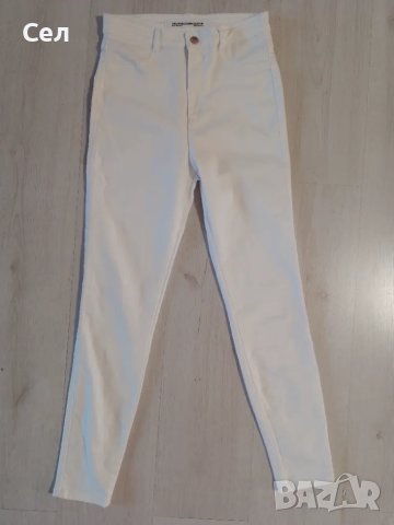 Бели вталени дънки с висока талия Zara M, снимка 3 - Дънки - 49665384