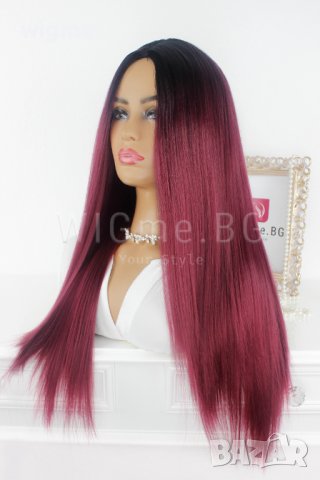 Дълга права червена перука с черни корени Джесика, снимка 4 - Аксесоари за коса - 37939335