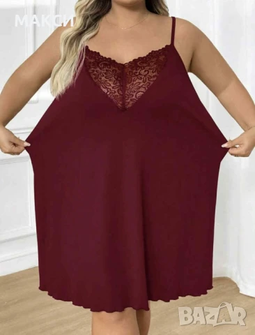 Макси еластична фина нощница с коригиращи се презрамки и красива дантела в черно и бордо - много мек, снимка 2 - Нощници - 50991582
