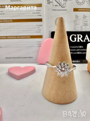 Сребърен пръстен с мойсанит (диамант) 0.5 карата , снимка 5 - Пръстени - 50437254