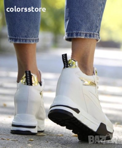 Кецове на платформа - бяло със златисто - PA10