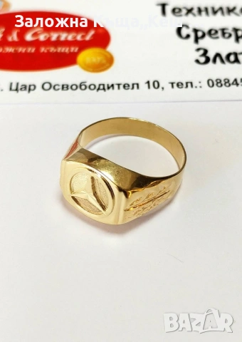Златен мъжки пръстен 14К.Тегло 3.42 гр.Размер 62.Цена 275 €., снимка 2 - Пръстени - 54288313