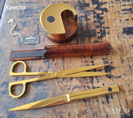 нож и ножица комплект Лерхе Lerche Солинген Solingen с 24 карата златно покритие и китайски лак,, снимка 14 - Антикварни и старинни предмети - 36132439
