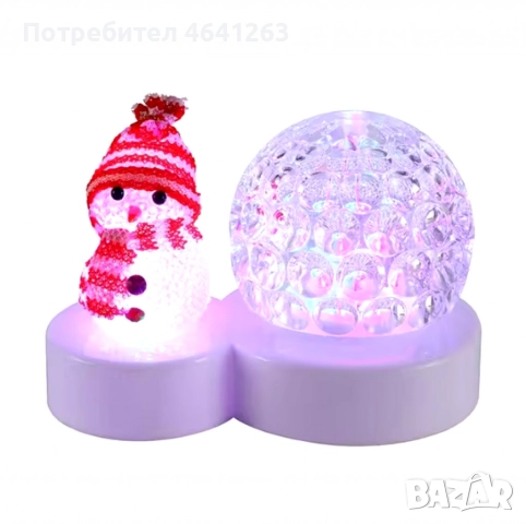 Коледна LED лампа сфера с коледна фигура на Снежен човек и многоцветна светлина, снимка 5 - Декорация за дома - 52572587