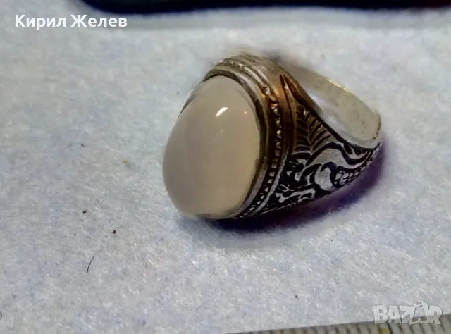 Стар РЪЧНО ОРНАМЕНТИРАН СКЪПОЦЕНЕН СРЕБЪРЕН ПРЪСТЕН ЛАКИРАНО СРЕБРО с ШЛИФОВАН ЛУНЕН КАМЪК 50109, снимка 12 - Антикварни и старинни предмети - 49294816
