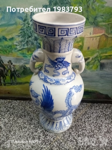 Голяма порцеланова ваза със слонове., снимка 3 - Вази - 52562811