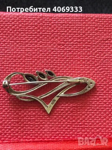 Руска Златна брошка с естествени камъни, снимка 4 - Колиета, медальони, синджири - 49874324