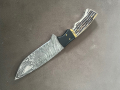 Ловен нож от Дамаска стомана дръжка смола кожена кания, снимка 4