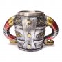 Код 94141 Стилна чаша от полирезин и метал с релефни декорации - череп с шлем и рога, снимка 2