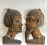 Дървени лица от много плътно дърво мъж и жена глава бюст глави, снимка 1