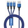 Кабел USB към Lightning, Type C и Micro USB 3 в 1 3.5А Baseus CAJS000003 1.2m Синя оплетка 