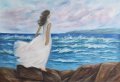 Морски вълни и жена маслена картина, снимка 1 - Картини - 34889460