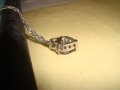 САПФИРЕНО НЕЖНО КРАСИВО АРТ ДЕКО КОЛИЕ БЛАГОРОДНА СТОМАНА с БЯЛА ПОЗЛАТА и ЦИРКОН 27257, снимка 8