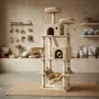 Драскалка за котки Beige 206 см – XXL катерушка с 2 къщички, хамак и площадки, снимка 1