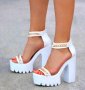 Сандали на ток - бяла кожа - 629, снимка 2