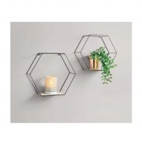 Декоративни рафтове, Метални, шестоъгълници, Дървена основа, 2 размера, 2 бр., снимка 3 - Етажерки - 36656281