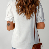 Дамска блуза в бяло с къс ръкав и бродерия с флорален мотив, 100% памук, снимка 11 - Тениски - 44741107