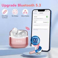 Безжични слушалки Bluetooth 5.3, LED дисплей, 52 часа, IPX7, розово злато, снимка 6 - Безжични слушалки - 44278715