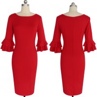 Елегантна червена  рокля, снимка 2 - Рокли - 30546190