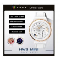 Смарт часовник HW3 mini с кожена бяла каишка, Smart watch, Бял, снимка 2 - Смарт гривни - 40002704