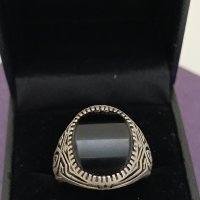 Красив сребърен пръстен маркиран Черен ахат #63В, снимка 5 - Пръстени - 44383206