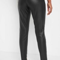Черен панталон с ластик в талията имитиращ кожа, снимка 2 - Панталони - 39880070