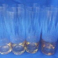 Ретро водни чаши, синя посипка, калиево стъкло – 6 бр, снимка 1 - Антикварни и старинни предмети - 38580581