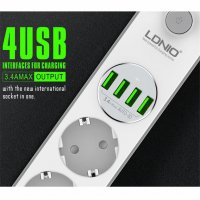 Хай-тек разклонител с 4 USB порта LDNIO  SE4432, снимка 4 - Друга електроника - 39627036