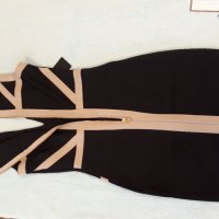 Черна луксозна ластична рокля с бежова гарнитура , с дълъг стабилен цип , елегантна , къса, секси , снимка 16 - Рокли - 37249692
