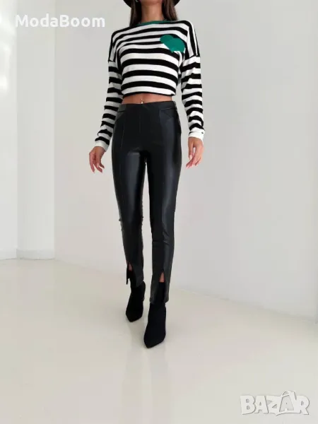 Черен дамски кожен панталон , снимка 1