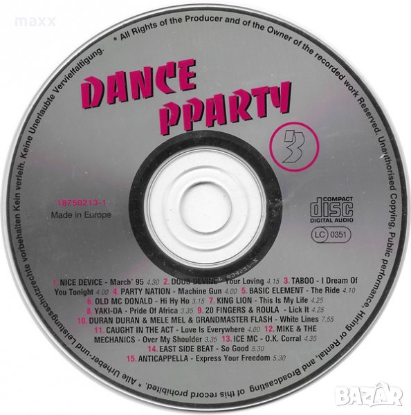 CD диск Various ‎– Dance Party Vol.3 без кутия и обложка, снимка 1