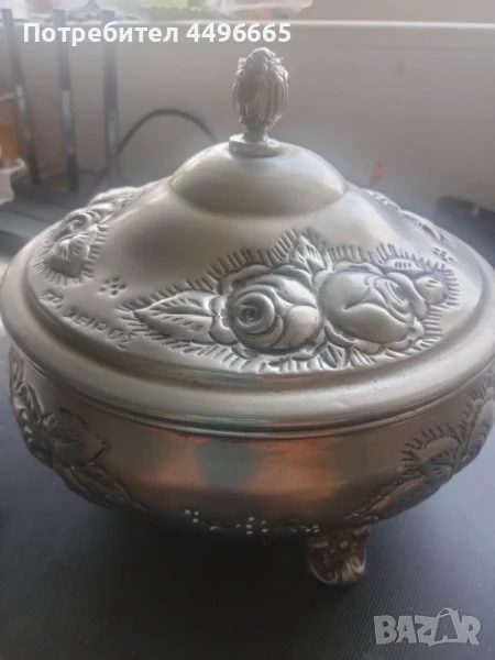 Посребрена ръчно изработена захърницаа, снимка 1