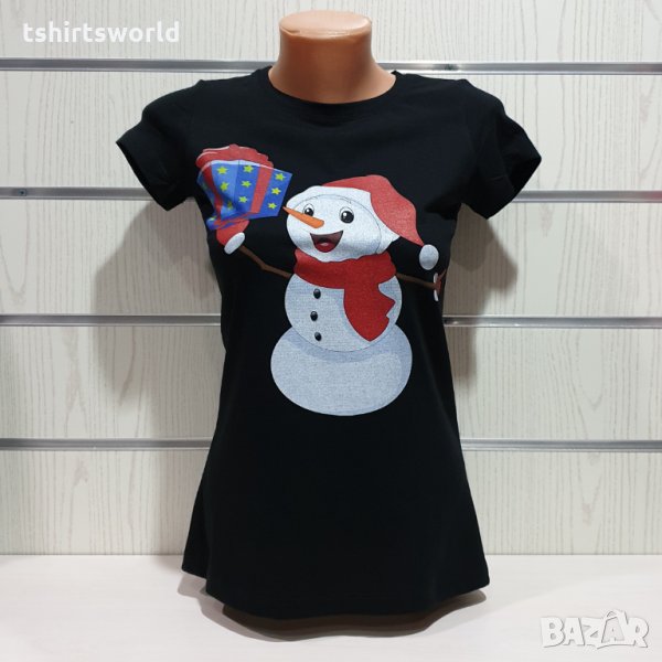Нова дамска коледна тениска с дигитален печат Снежко, Снежен човек, снимка 1