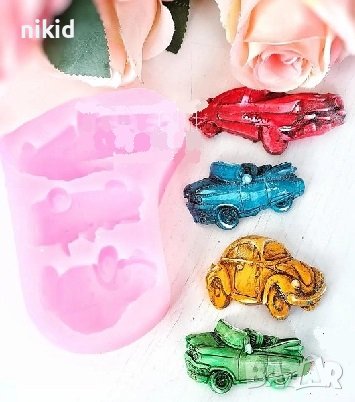 3 Ретро кола автомобил силиконов молд форма фондан гипс декор, снимка 1