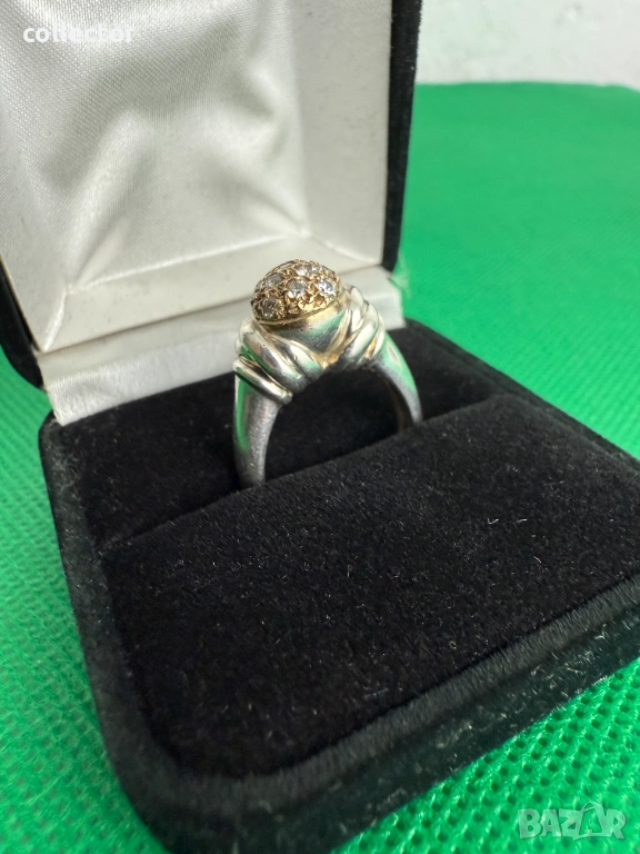 Дизайнерски сребърен пръстен с злато и сваровски. №7635, снимка 1