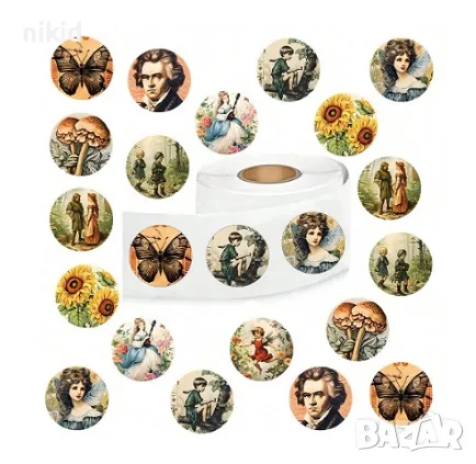 100 бр Ретро Винтидж арт самозалепващи лепенки стикери за ръчна изработка за подарък, снимка 1