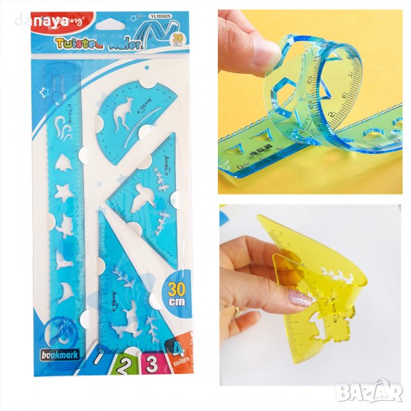 2380 Комплект за чертане огъващи се линия триъгълници транспортир, снимка 1