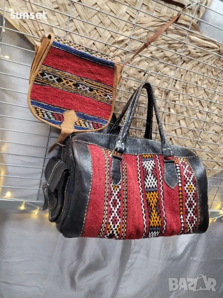 бродиран  голям сак+ чанта ЕСТЕСТВЕНА КОЖА , снимка 1