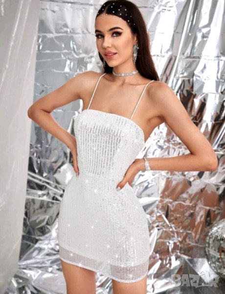 ЛИКВИДАЦИЯ! Елегантна официална бяла рокля с пайети, снимка 1
