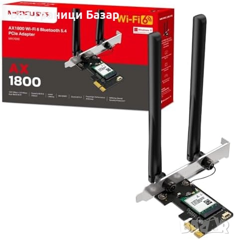 Нов Wi-Fi 6 PCIe адаптер AX1800 + Bluetooth 5.4, широк обхват, MU-MIMO, снимка 1