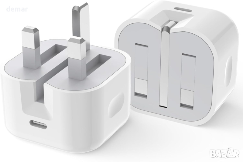 2 броя USB C щепсел за бързо зареждане 20W сгъваем адаптерза iPhone 14/13/12/11/X,iPad, AirPods Pro, снимка 1