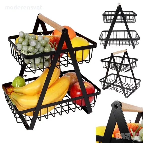 Метален кош с две нива за съхранение на плодове и зеленчуци, снимка 1