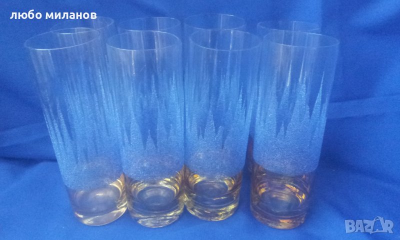 Ретро водни чаши, синя посипка, калиево стъкло – 6 бр, снимка 1