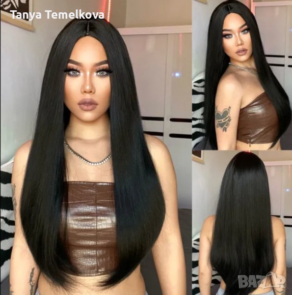 Права черна перука без бретон, снимка 1