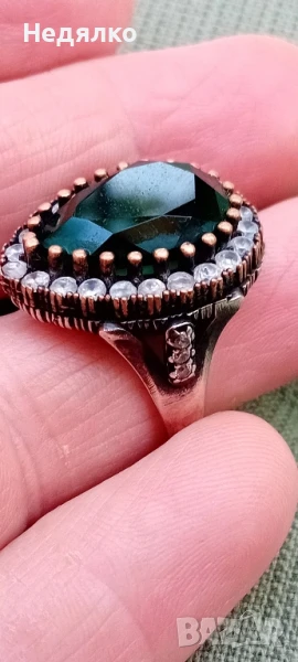 Стар сребърен руски пръстен,зелен камък,дамски, снимка 1