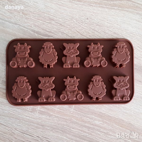 4037 Силиконова форма за бонбони Животни – кравичка овца котка, снимка 1