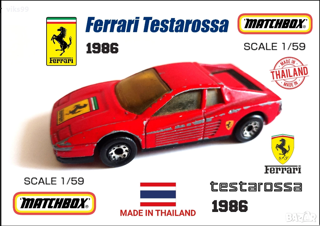 Ferrari Testarossa Matchbox 1986 Made in Thailand , снимка 1